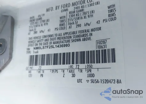 2020 Ford Transit Connect Xlt из США, поврежденный, VIN NM0LS7F25L1436993